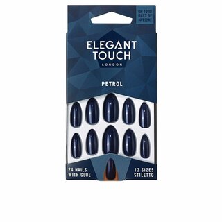 Elegant Touch polished colour nails with glue stiletto #petrol
